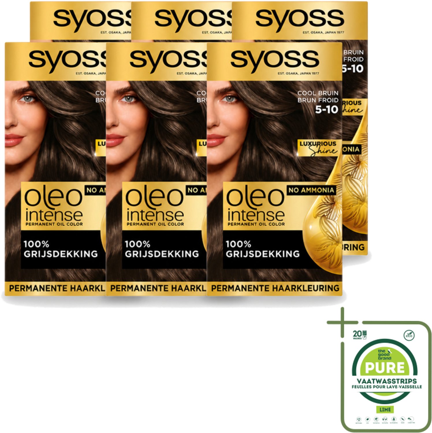 6 x SYOSS - Oleo Intense 5-10 - Haarverf - Permanente Haarkleuring - Cool Bruin - Langdurige Kleur - Grootverpakking - Vaatwasstrips - Haarkleur - Haarkleuring - Olieformule - Grijsdekking - Cool Bruin