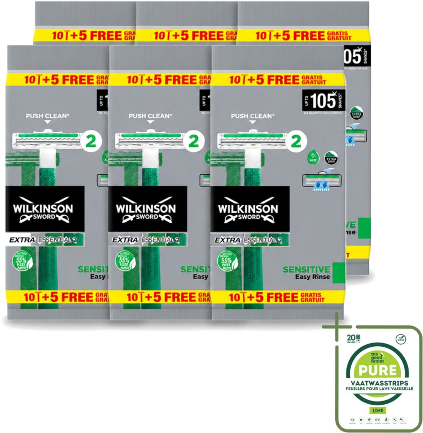 6 x Wilkinson - Wegwerpscheermesjes - Extra Essential 2 Sensitive - Zacht - 15 mesjes - Grootverpakking - Wegwerpscheermesje - Scheermesje - Gevoelige Huid - Zachte Scheerervaring - Scheren