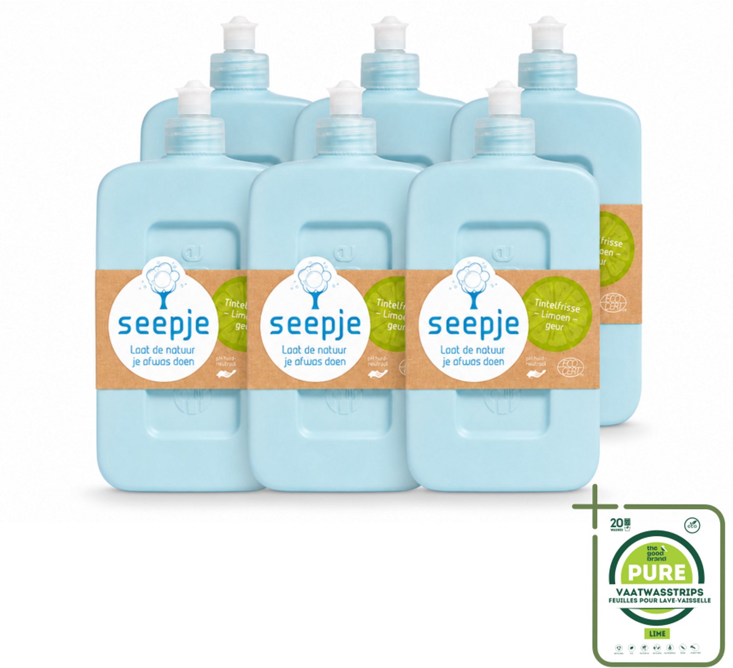 6 x Seepje - Afwasmiddel - Milieuvriendelijk - Tintelfrisse Limoen Geur - 500 ml - Grootverpakking - Vaatwasstrips - Afwasmiddel - Milieuvriendelijk - Huidvriendelijk - Ecologisch - Biologisch
