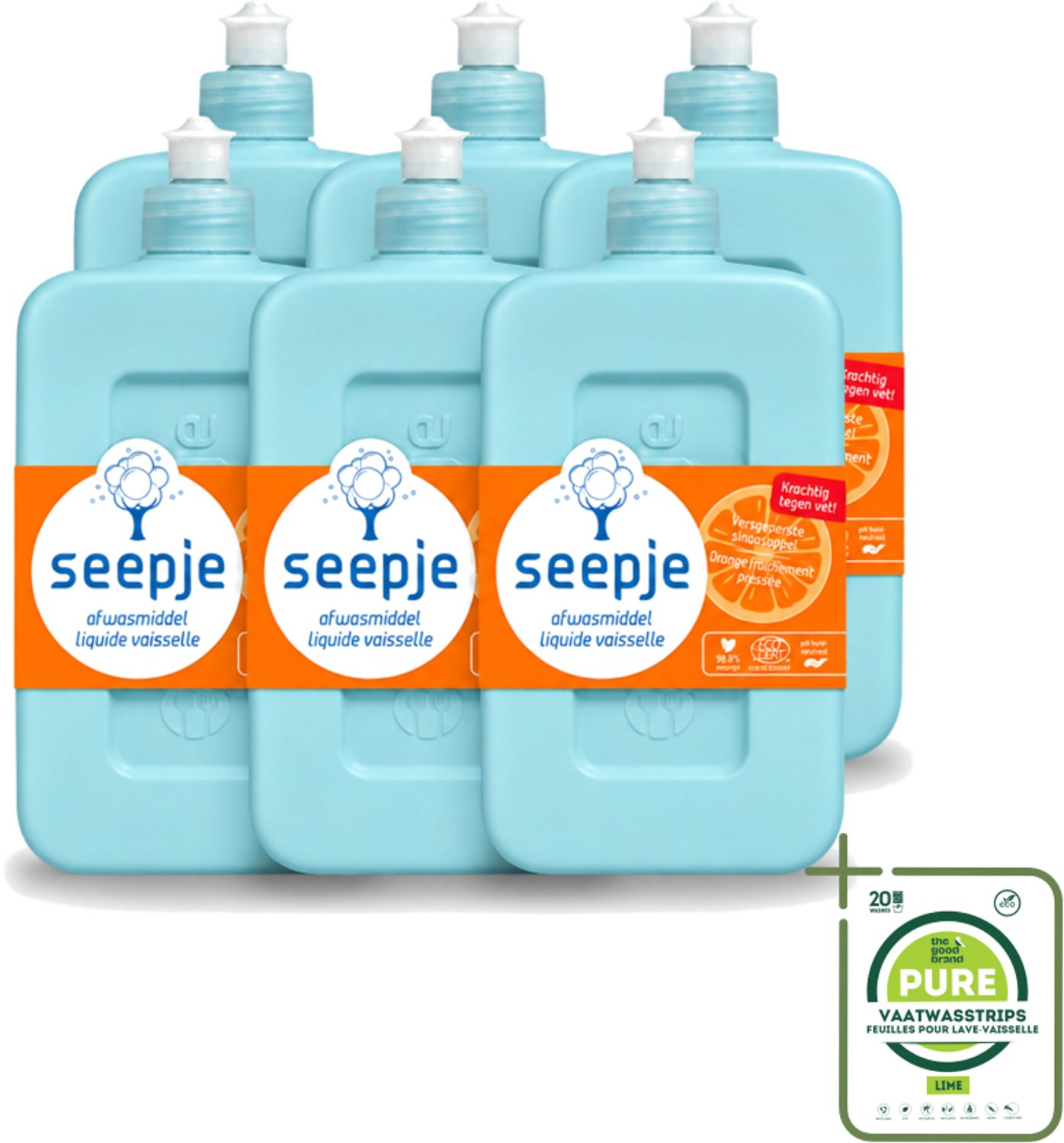 6 x Seepje - Afwasmiddel - Krachtige Reiniging - Versgeperste Sinaasappel Geur - 500 ml - Grootverpakking - Vaatwasstrips - Afwasmiddel - Vaat Reinigen - Natuurlijk Afwasmiddel - Sinaasappel Geur - Milieuvriendelijk