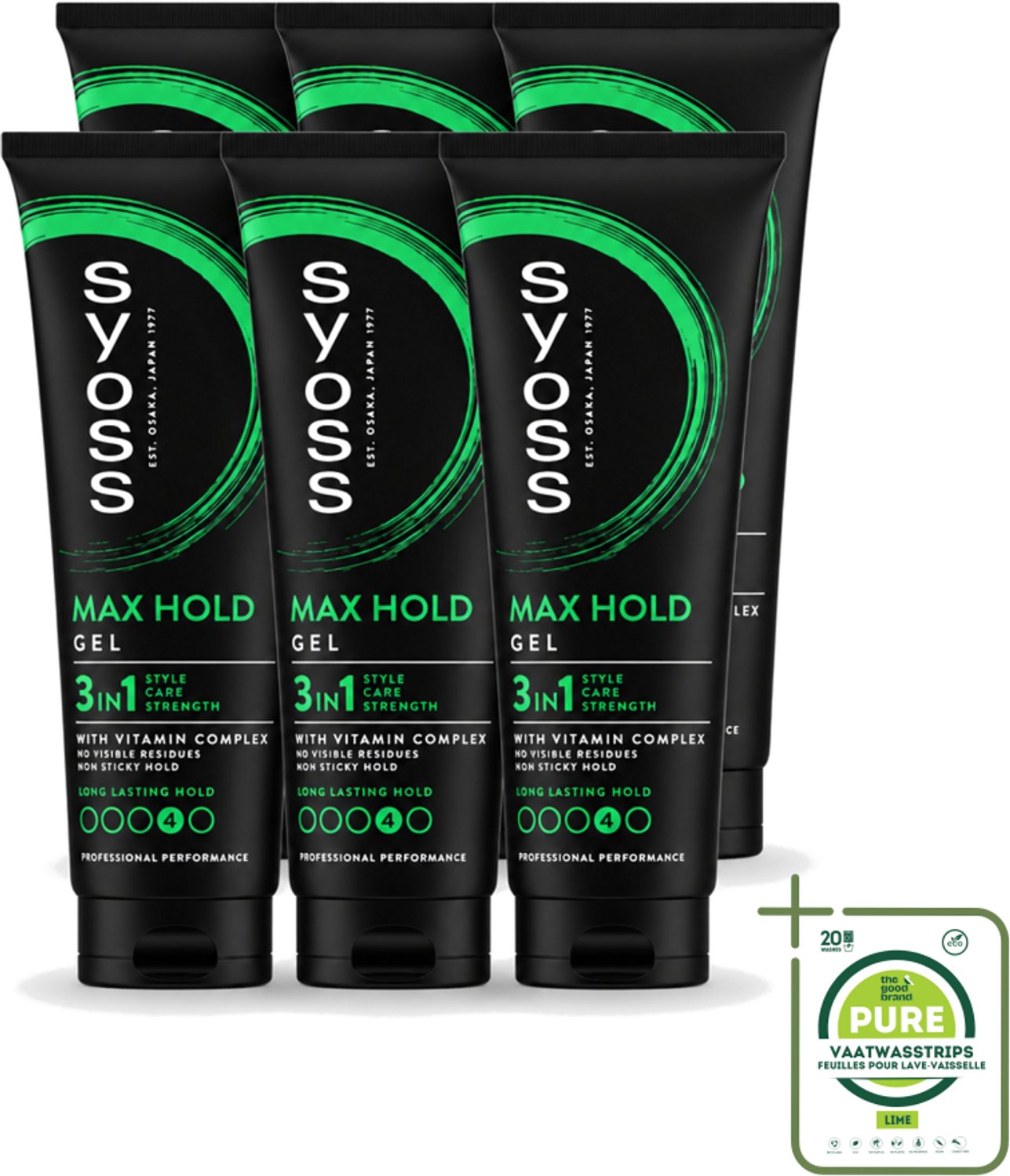 6 x Syoss - Max Hold - Haargel - Maximale Hold - 250 ml - Grootverpakking - Vaatwasstrips - Haargel - Maximale Hold - Styling - Haarverzorging - Haarherstel