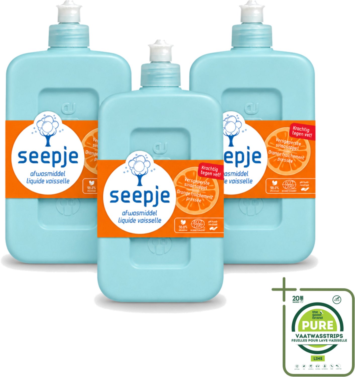 3 x Seepje - Afwasmiddel - Krachtige Reiniging - Versgeperste Sinaasappel Geur - 500 ml - Grootverpakking - Vaatwasstrips - Afwasmiddel - Vaat Reinigen - Natuurlijk Afwasmiddel - Sinaasappel Geur - Milieuvriendelijk