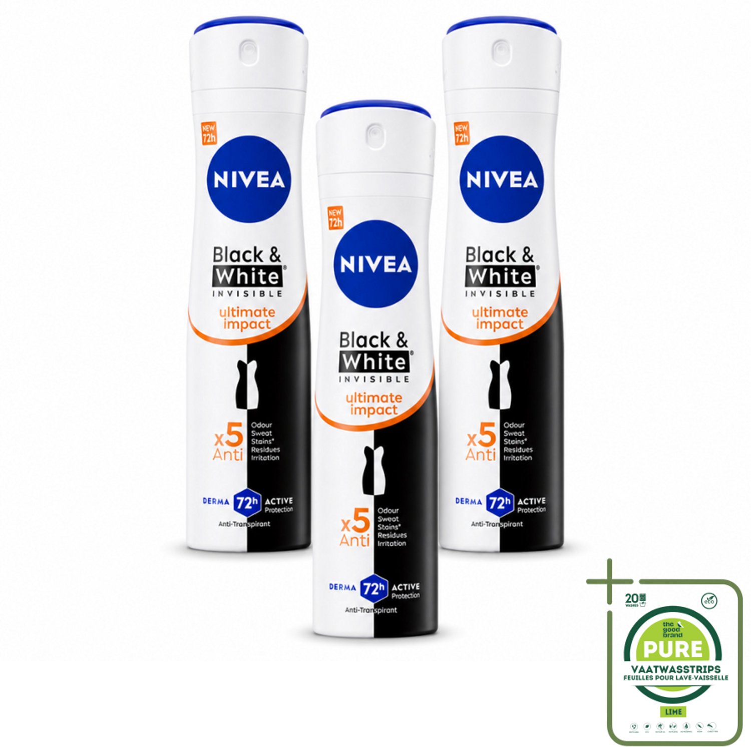 3 x NIVEA - Deodorant Spray - Zwart & Wit Ultieme Impact - Anti-Transpirant - 150 ml - Grootverpakking - Deodorant Spray - Anti-vlekken - Bescherming Tegen Vlekken - 72 Uur Bescherming - Zweetbeheer