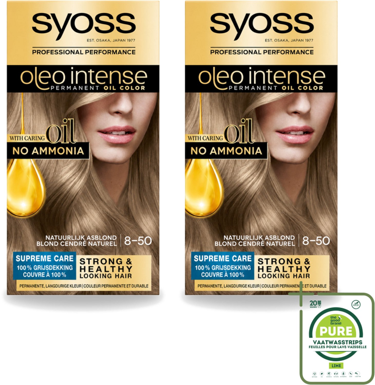 2 x SYOSS - Oleo Intense 8-50 - Haarverf - Permanente Haarkleuring - Natuurlijk Asblond - Langdurige Kleur - Grootverpakking - Vaatwasstrips - Haarkleur - Haarkleuring - Olieformule - Grijsdekking - Verzorging