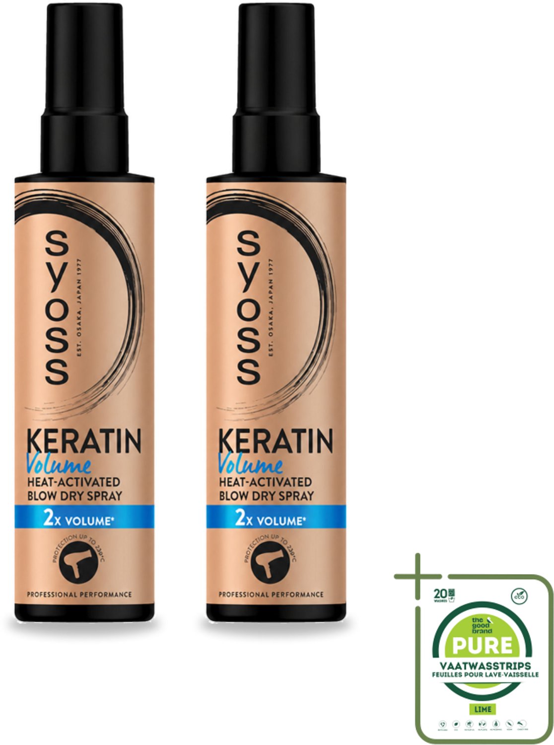 2 x Syoss - Keratin & Volume - Heatprotection Spray - Dubbele Bescherming - 200 ml - Grootverpakking - Haarbescherming - Hittebescherming - Volumeboost - Föhn Spray - Keratine Spray