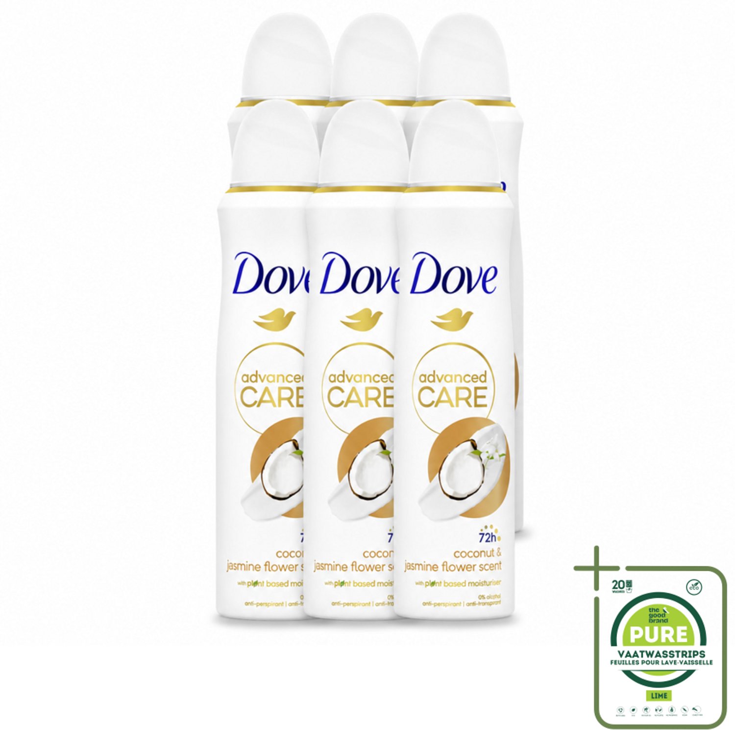 6 x Dove Deodorant Spray - Advanced Care - Kokos & Jasmijnbloem - 150 ml - Grootverpakking - Dove Deodorant Spray - Kokos En Jasmijn - Anti-transpirant Spray - Okselhuid Verzorging - Frisheid