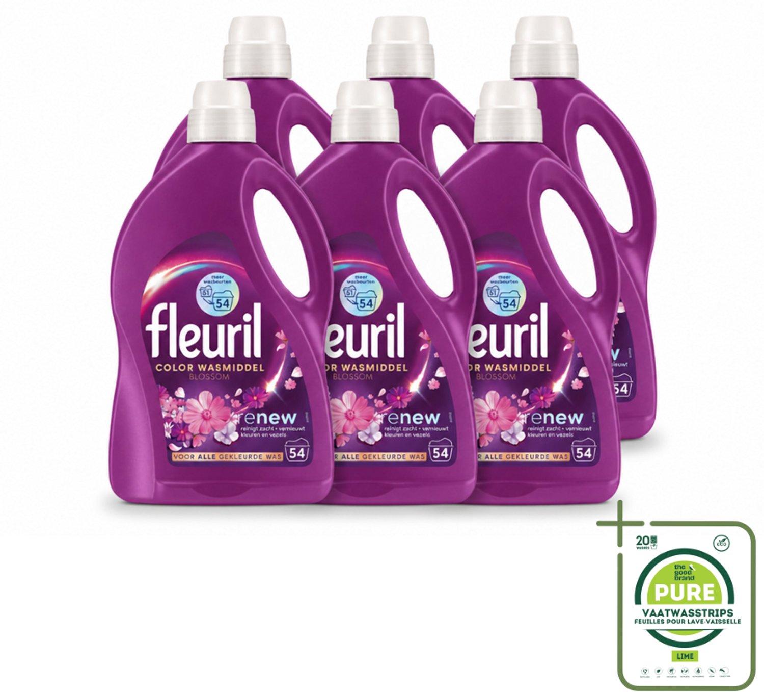 6 x Fleuril - Wasmiddel - Color Blossom Vloeibaar Wasmiddel - Kleurbehoud & Bloemige Geur - 54 wasbeurten - Grootverpakking - Kleurbehoud - Wasmiddel Voor Gekleurde Kleding - Bloemige Geur - Stofverzorging - Wasmiddel Voor Stralende Kleuren