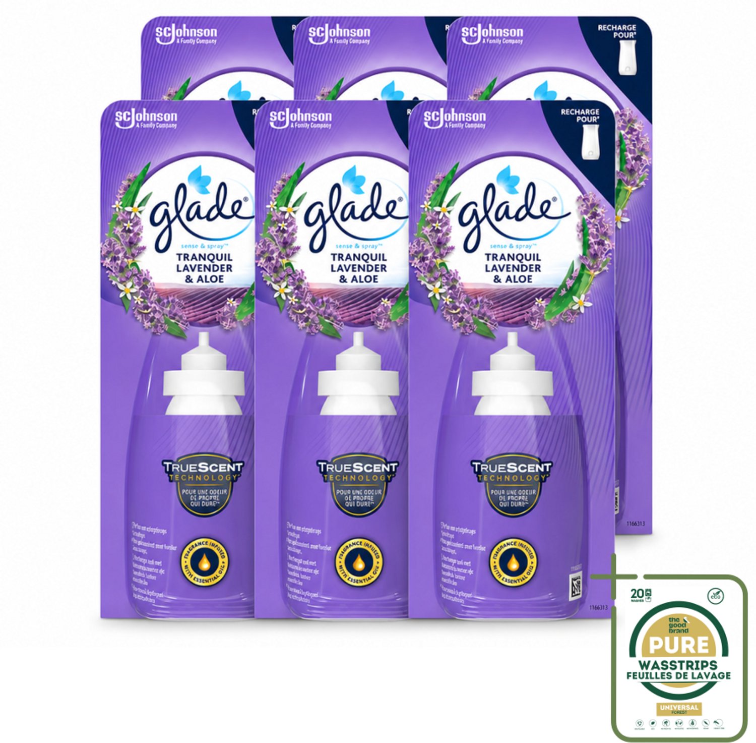 6 x Glade - Sense & Spray Navulling - Tranquil Lavender & Aloë - 18 ml - Wasstrips - Luchtverfrisser - Lavendel - Geur - Geurverspreiding - Geurhoudende Navulling