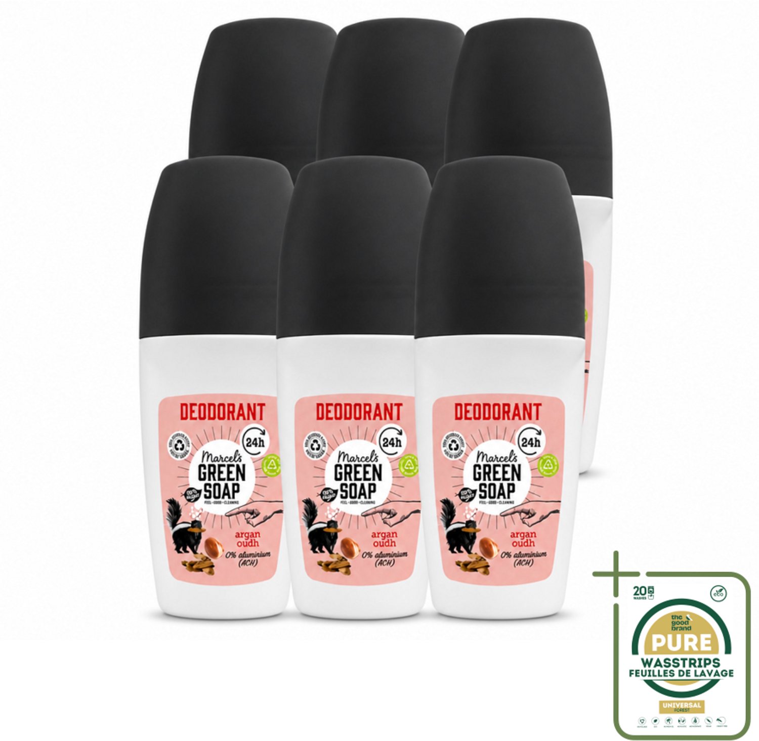 6 x Marcel's Green Soap - Deodorant Roller - Argan & Oudh - Langdurige frisheid - 50 ml - Wasstrips - Deodorant - Argan En Oudh - Geur - Huidverzorging - Langdurige Frisheid