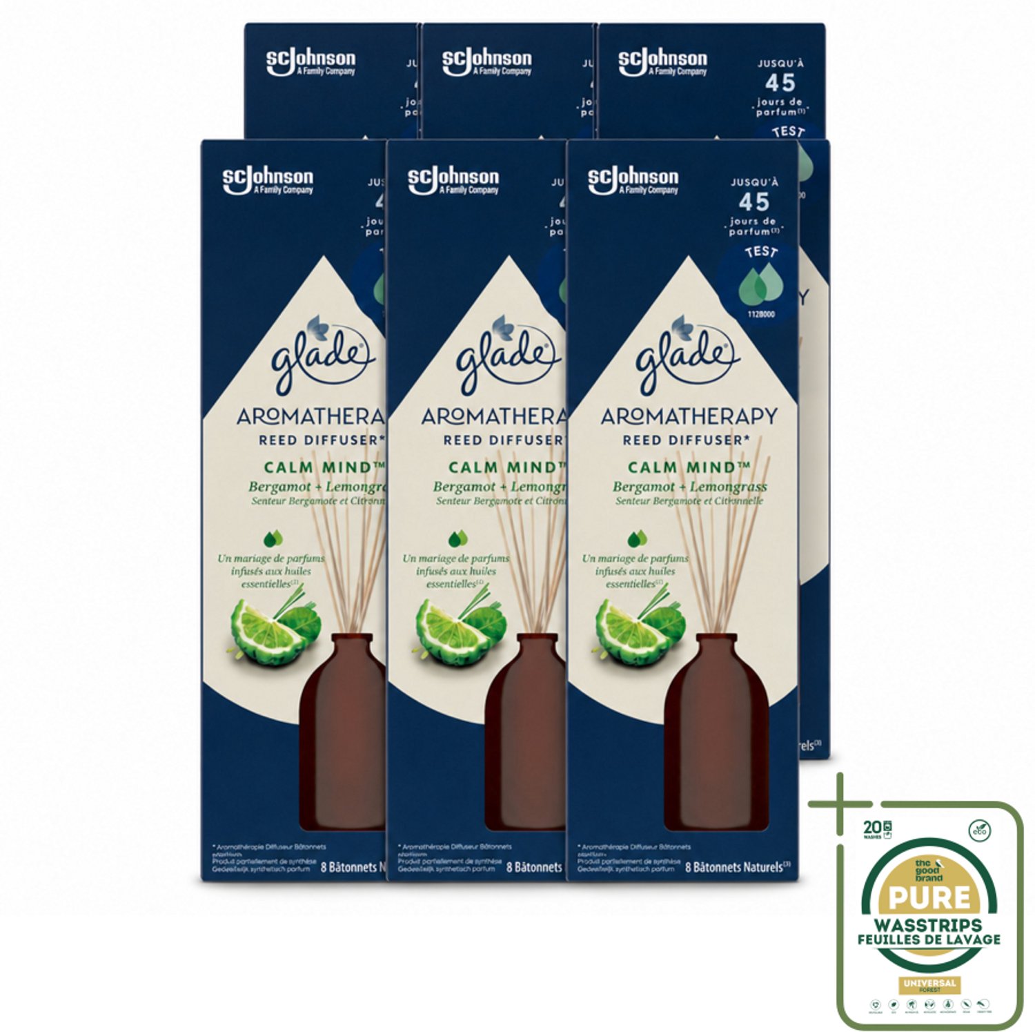 6 x Glade - Geurstokjes Calm Mind - Aromatherapie Geurverspreiding - 80 ml - Wasstrips - Geurstokjes - Aromatherapie - Ontspanning - Geurverspreiding - Rust