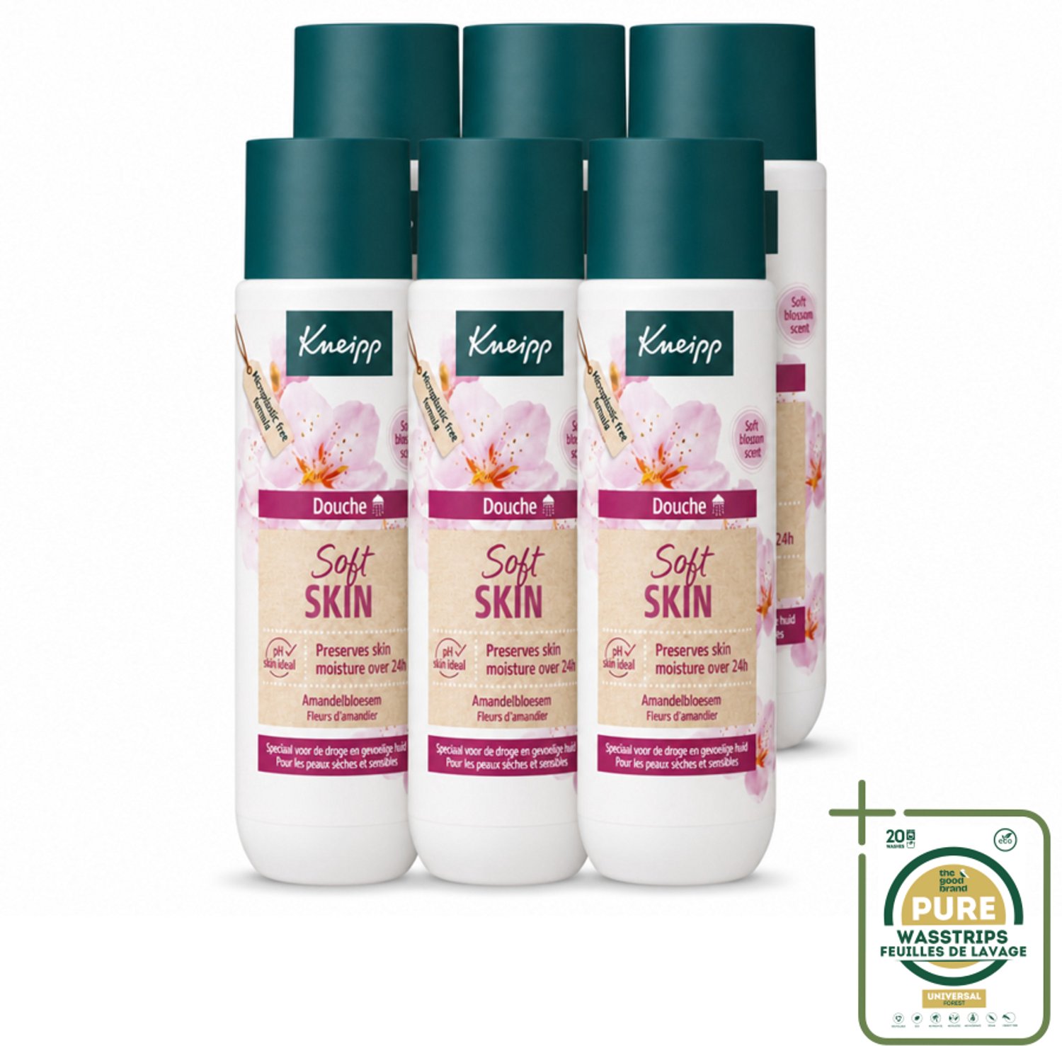 6 x Kneipp - Douchegel - Soft Skin - Amandelbloesem - 200 ml - Wasstrips - Douchegel - Huidverzorging - Droge Huid - Gevoelige Huid - Amandelolie