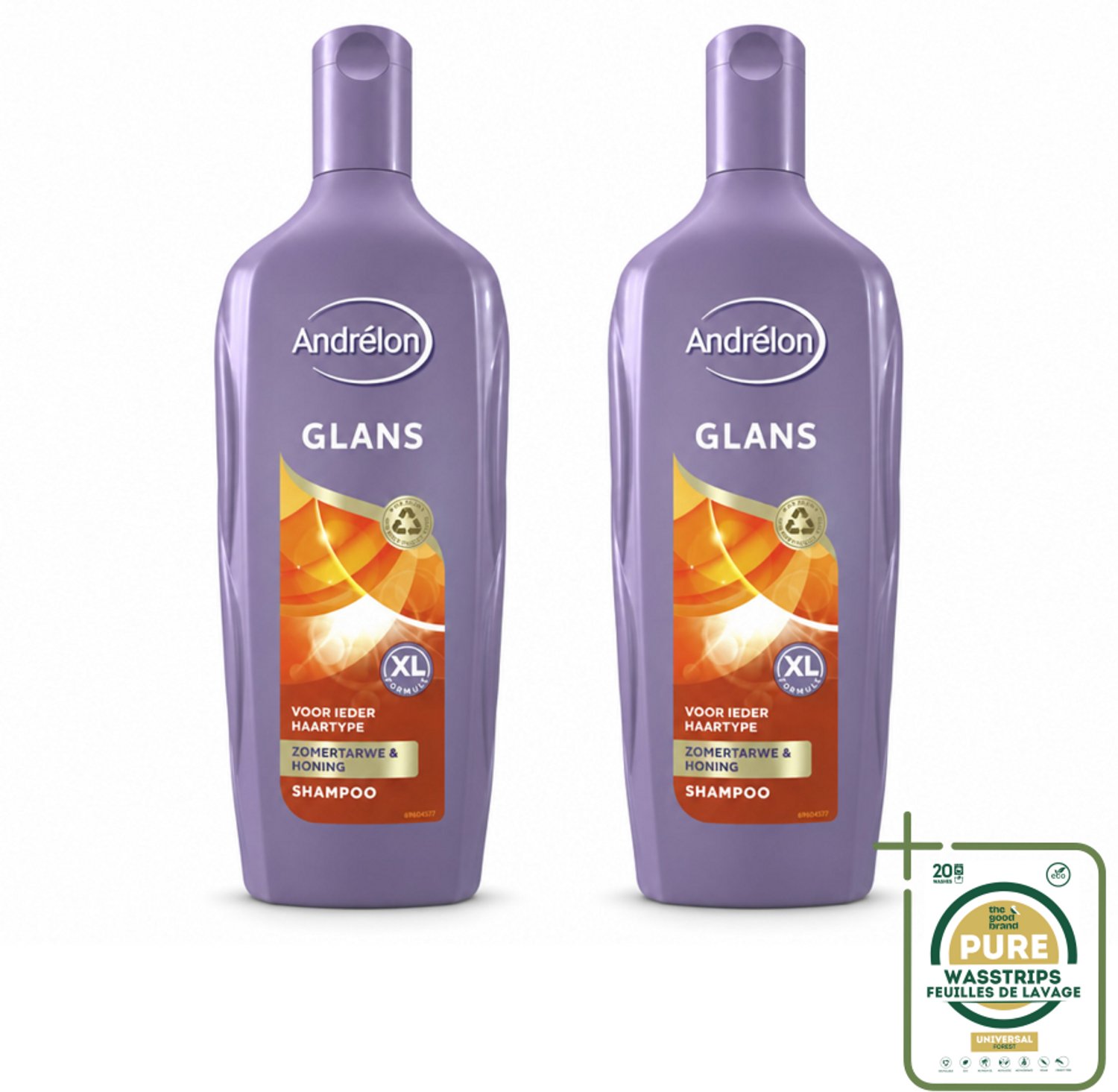 2 x Andrélon - Glans - Shampoo - 450 ml - Wasstrips - Haar Verzorging - Natuurlijke Glans - Zomertarwe Shampoo - Honing Shampoo - Gezond Haar