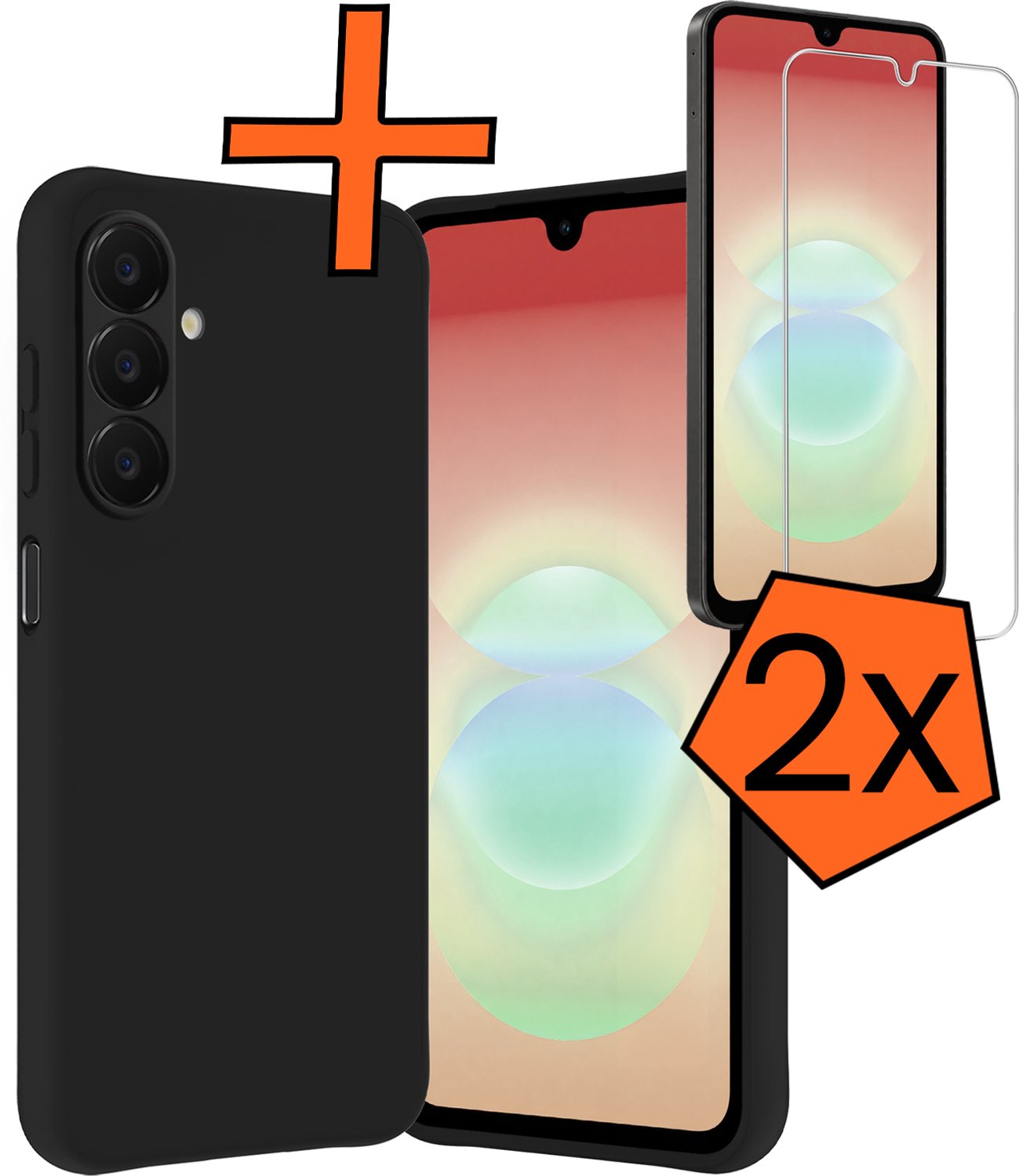 Hoes - Met 2x Screenprotector - Geschikt voor Samsung Galaxy A18 - Sterk & Shockproof - Back Cover - Siliconen Case - Telefoon Hoes - Zwart