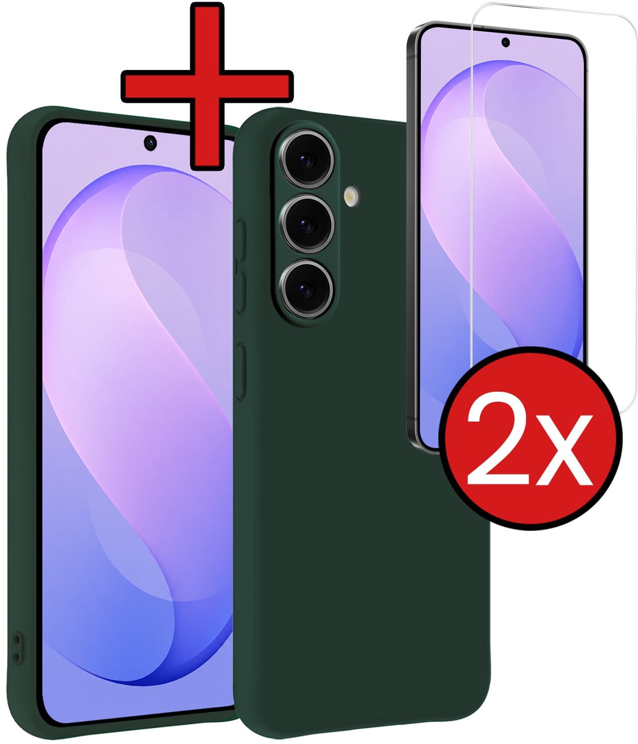 Hoesje - Met 2x Screenprotector - Geschikt voor Samsung Galaxy S26 FE - Sterk & Shockproof - Telefoon Hoes - Back Cover - Siliconen Case - Telefoonhoes - Donkergroen