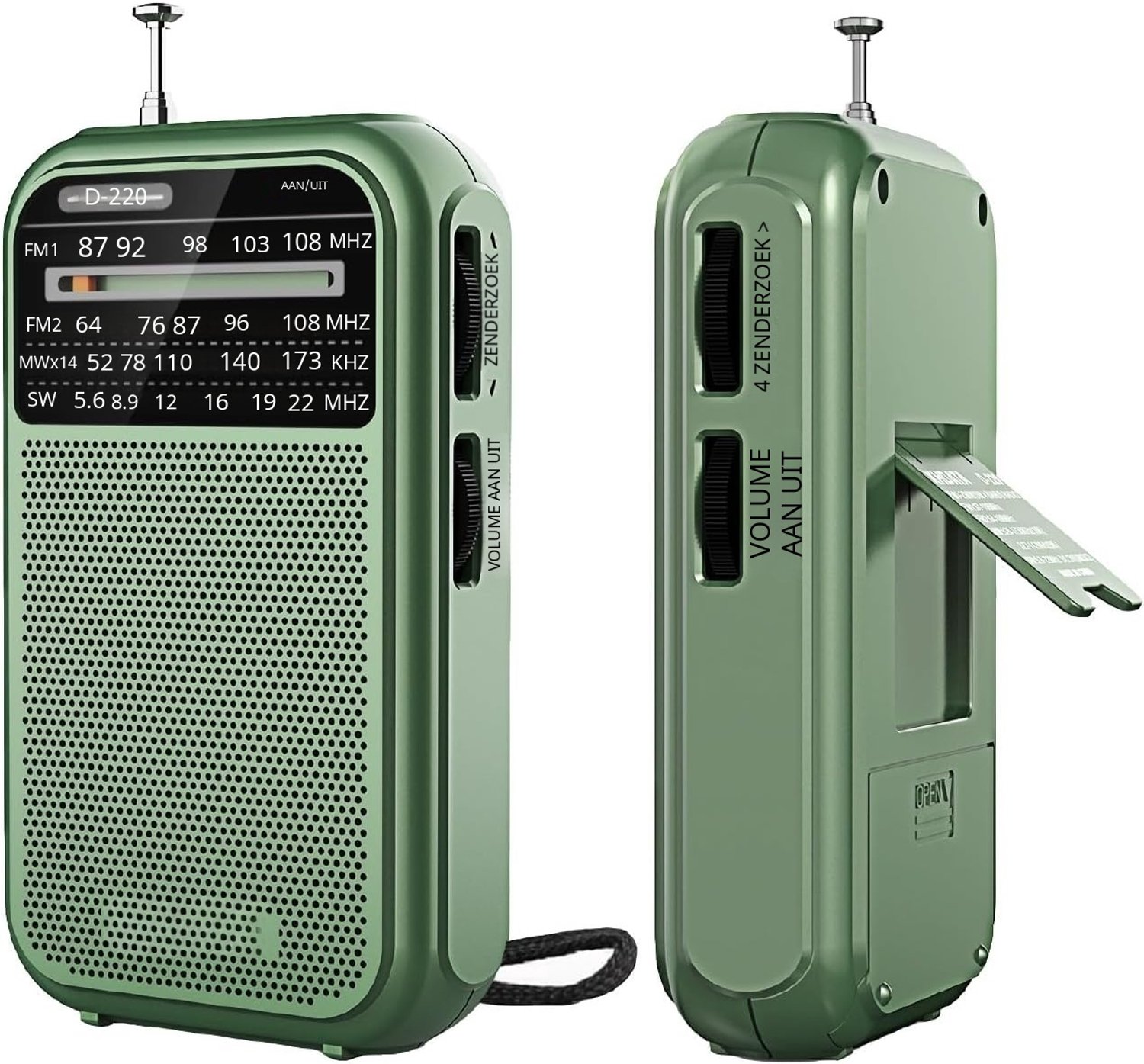 Warmara Noodradio op Batterijen - Noodradio - Radio Noodpakket - Groen - 12cm x 3cm x 8cm
