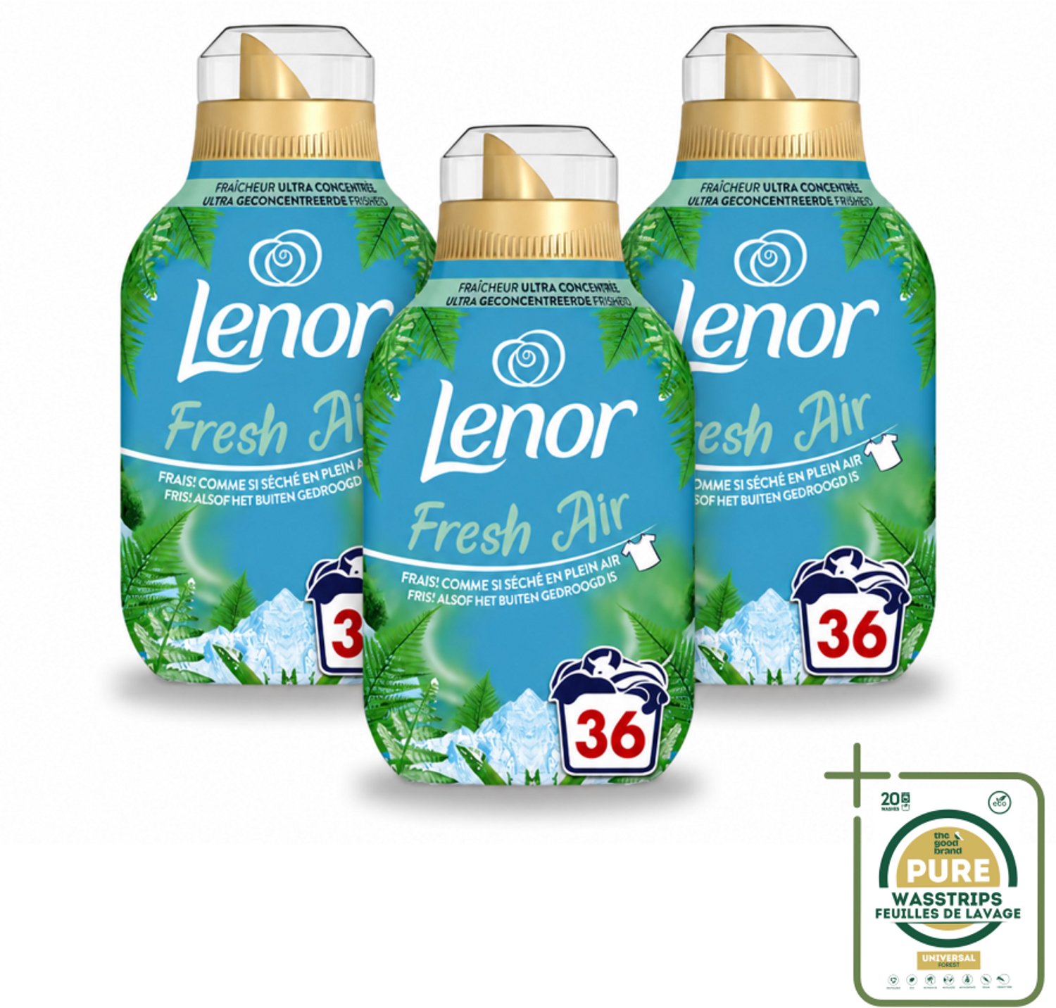 3 x Lenor - Wasverzachter - Fresh Air Noorderlicht - Ultra Geconcentreerd - 36 Wasbeurten - Wasstrips - Wasverzachter - Wasverzachter Frisheid - Wasverzachter Citrus - Wasverzachter Zeelucht - Wasverzachter Buiten