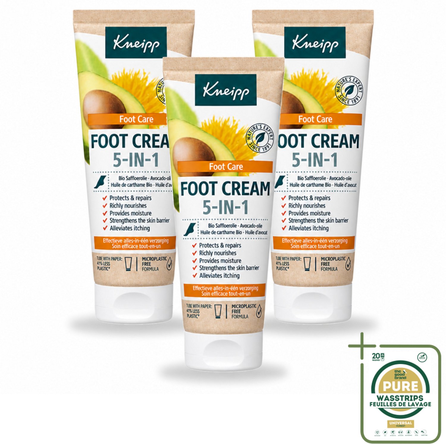 3 x Kneipp - Voetcrème 5‑in‑1 - Verlicht jeuk, hydrateert & herstelt - 75 ml - Wasstrips - Voetcrème - Voetverzorging - Voeten Hydrateren - Jeuk Verlichten - Voeten Herstellen