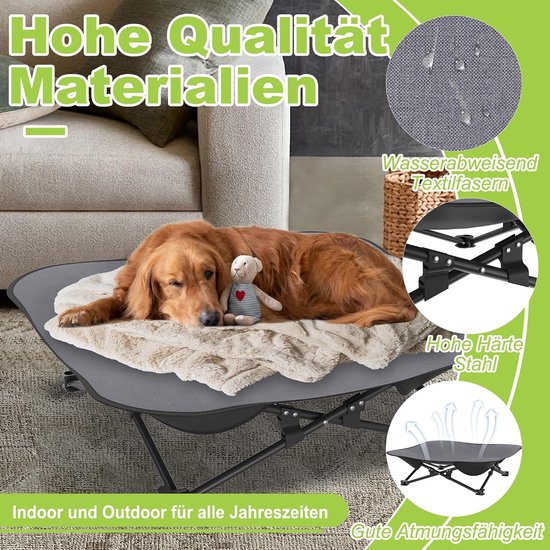 Opvouwbaar outdoor hondenbed, verhoogd, ademend hondenbed voor honden tot 60 kg, ideaal voor camping en tuin, outdoor, indoor, 87 x 87 x 33 cm — afbeelding 3