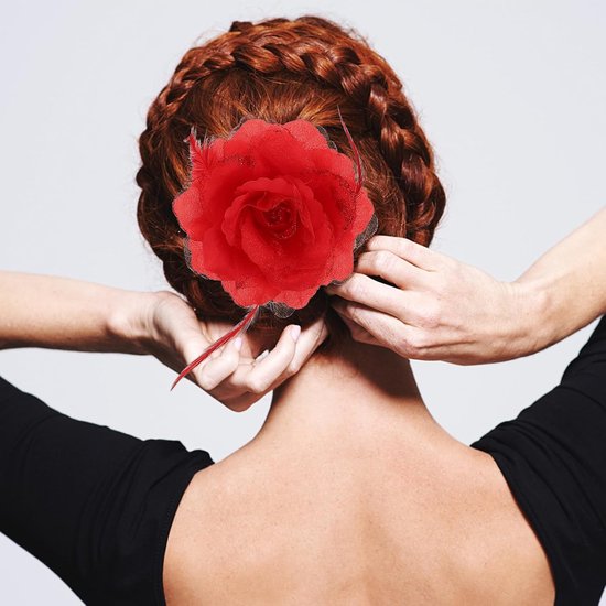 3 stuks bruidsrozen haarspelden - Kunstmatige rozen haarclips voor dames, perfect voor feestelijke gelegenheden of een gala - Mexicaanse haarbloemen haarspeld hoofdversiering rood — afbeelding 4