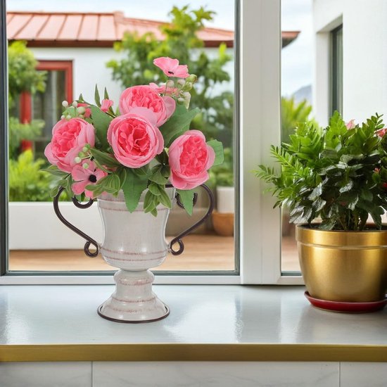 Vintage Ijzeren Trompetvaas met Rustieke Metalen Urn Plantenbak Hoge Farmhouse Bloempot voor Tuin Bruiloftscentrumstuk Duurzaam Eenvoudig Te Onderhouden — afbeelding 3