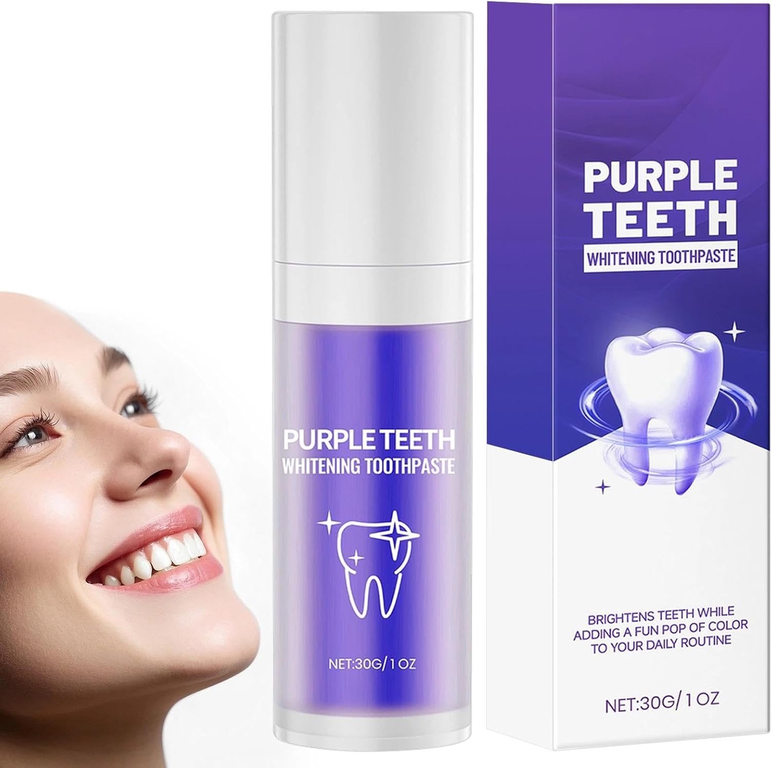 Kleurcorrectie tandpasta voor witte tanden, paarse tandpasta zonder peroxide voor effectieve whitening en diepe reiniging, 30 ml verpakking