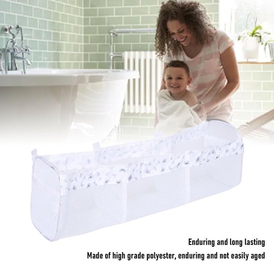 lyrlody Extra Grote Badspeelgoedorganizer, Hoogwaardig Polyester met Sneldrogend Gaas voor Eenvoudige Installatie en Reiniging in de Kinderbadkamer (Wit Luipaardpatroon Drie Raster) — afbeelding 4