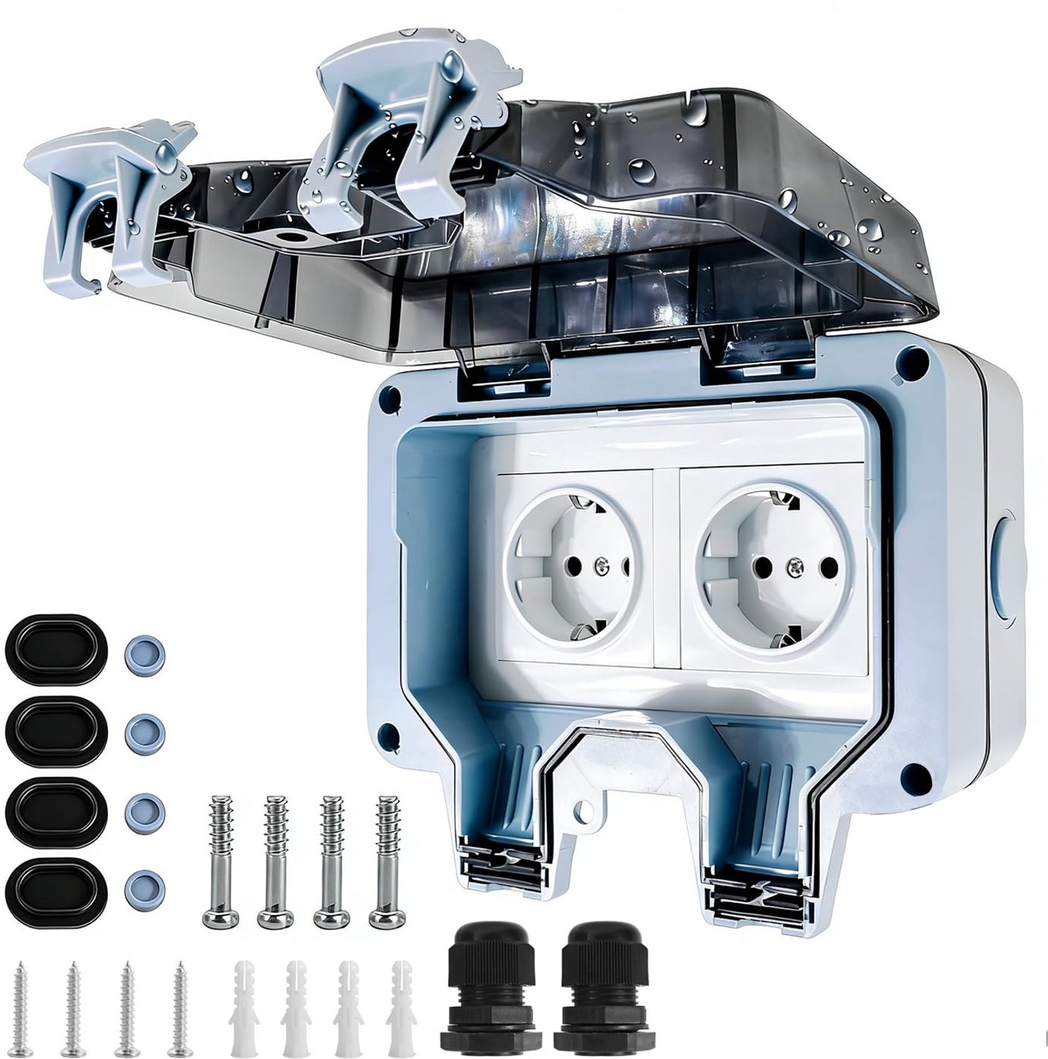 Buitenstopcontact IP66 - 2-Weg met Flipdeksel - Waterdicht en Lockable - Ideaal voor Tuin en Garage - ShopVlot