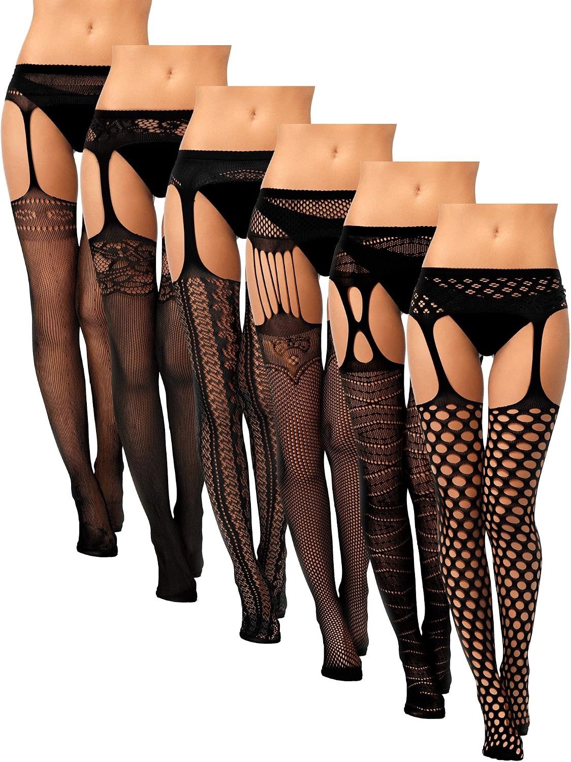 Zes Paar Vrouwen Visnet Kousen, Zwarte Kanten Fishnet Panty’s voor Halloween, Klassieke Stijl, M-L, Sexy en Comfortabel