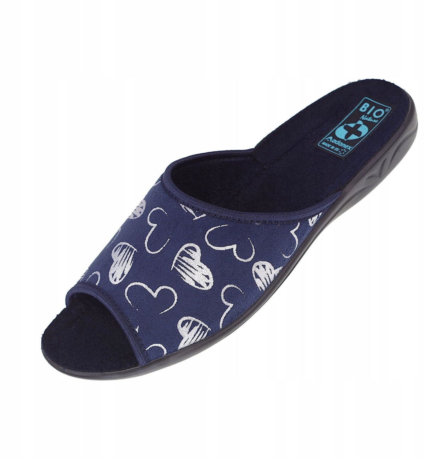 Adanex dames pantoffels 28307 - Zacht metallic blauw met hartjes, maat 39