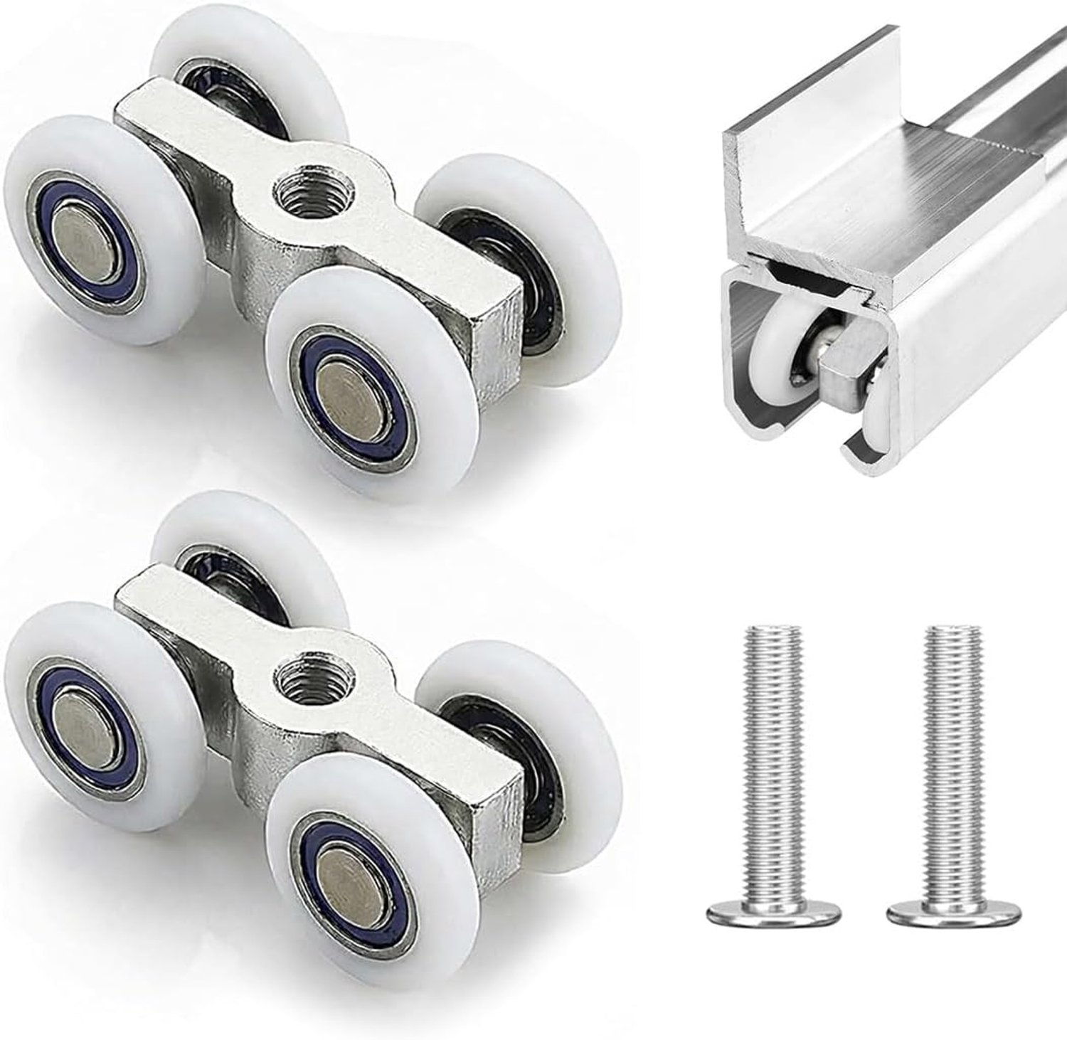 2 stuks schuifdeurwielen van aluminiumlegering en nylon, geluidsarm, draagvermogen 40-60 kg, voor douche en - ShopVlot