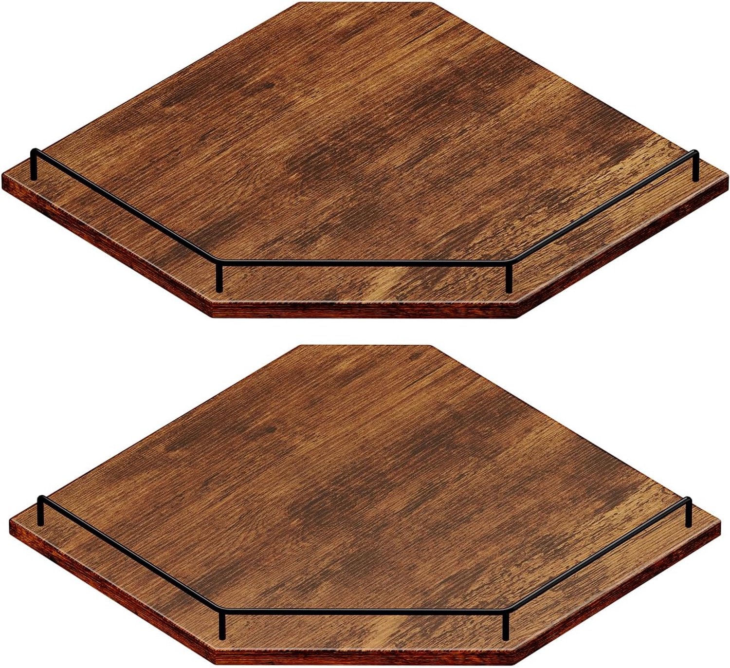 Hoekplank wandmontage 12 inch - 2-laags hexagonaal - rustiek hout - stijlvolle opslagoplossing - ShopVlot