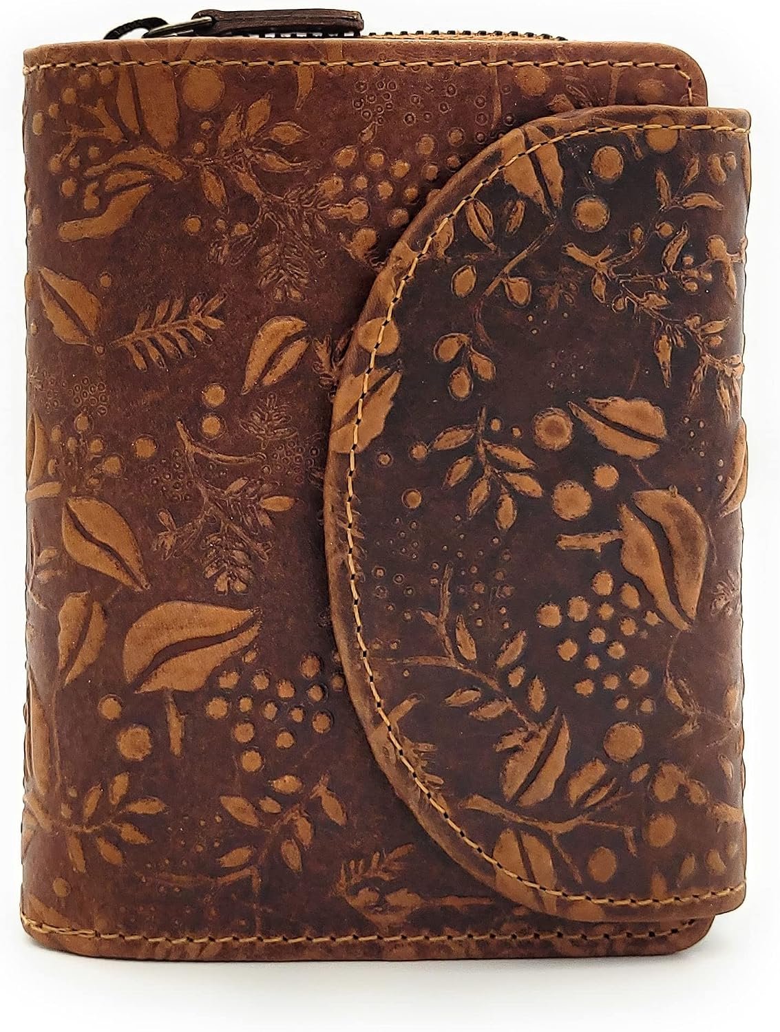 Hill Burry Women's Genuine Leather Wallet with Flowers RFID NFC Protection Tan Small Purse, Tan, wallet - ShopVlot
