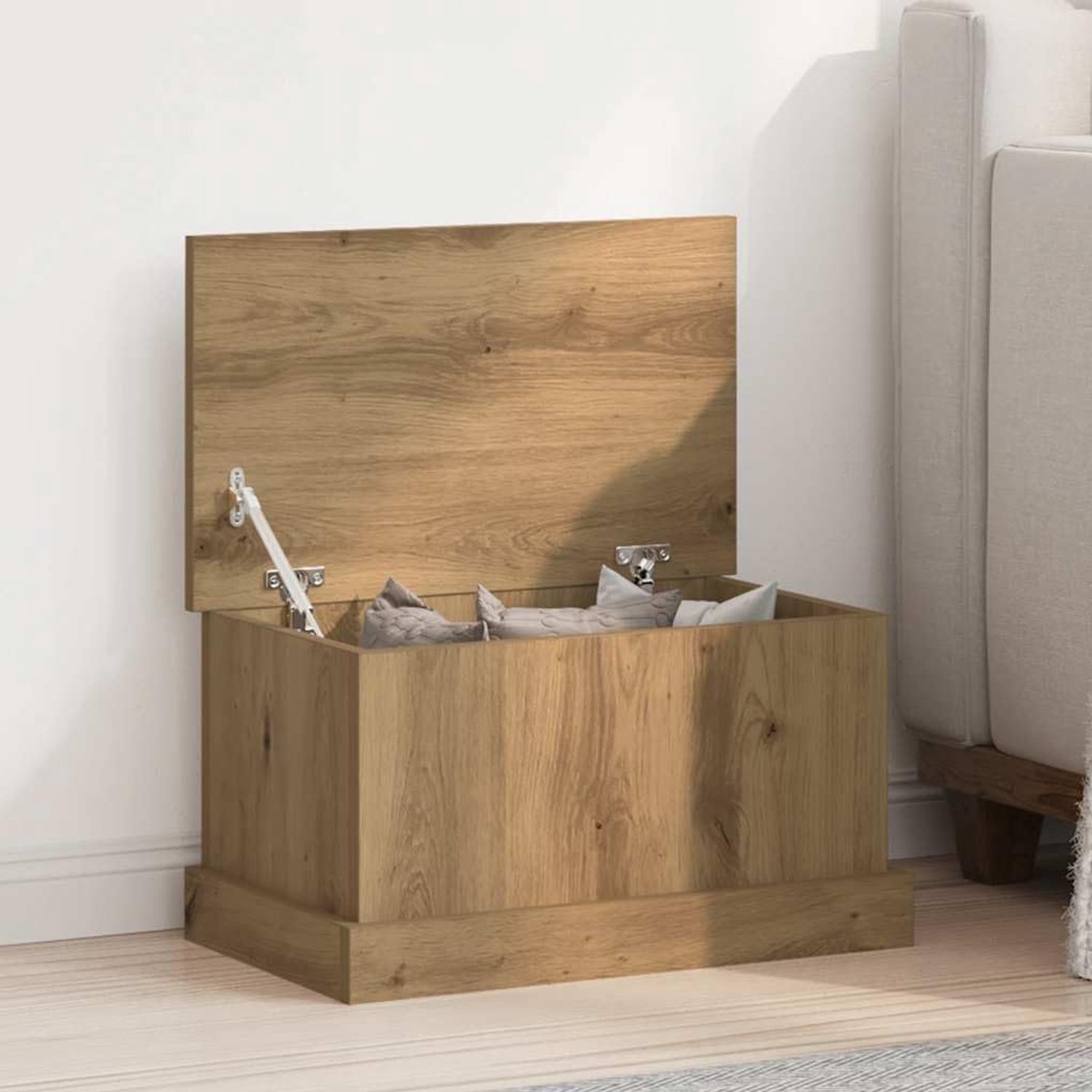 Kist Artisan eiken 30 x 50 x 28 cm houtmateriaal opbergdoos met deksel voor woonkamer slaapkamer
