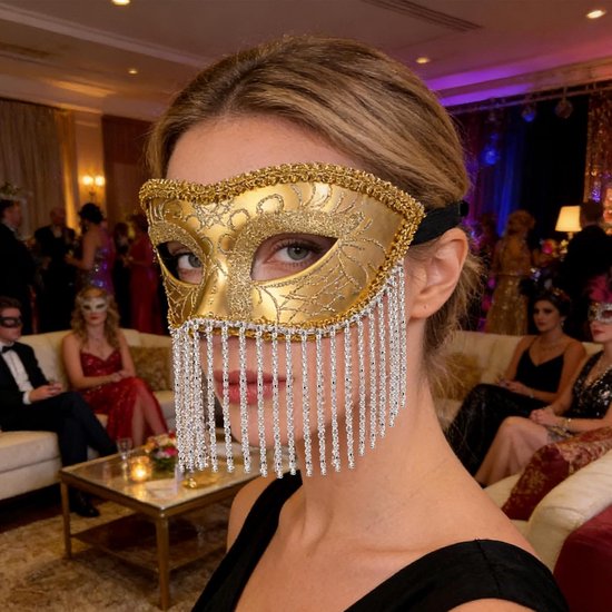 Vintage Carnival met Verstelbare Kwast Kralenketting Elegant Dames Masker voor Themafeesten Bruiloften Uniek Venetiaans Stijl Accessoire — afbeelding 2