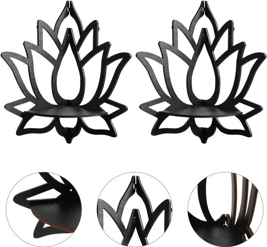 2 Stuks Houten Drijvende Lotus Hoekplank Wandrek Decoratieve Opbergruimte voor Slaapkamer Woonkamer Uniek Bloemvormig Ontwerp voor Kleine Ruimtes — afbeelding 4