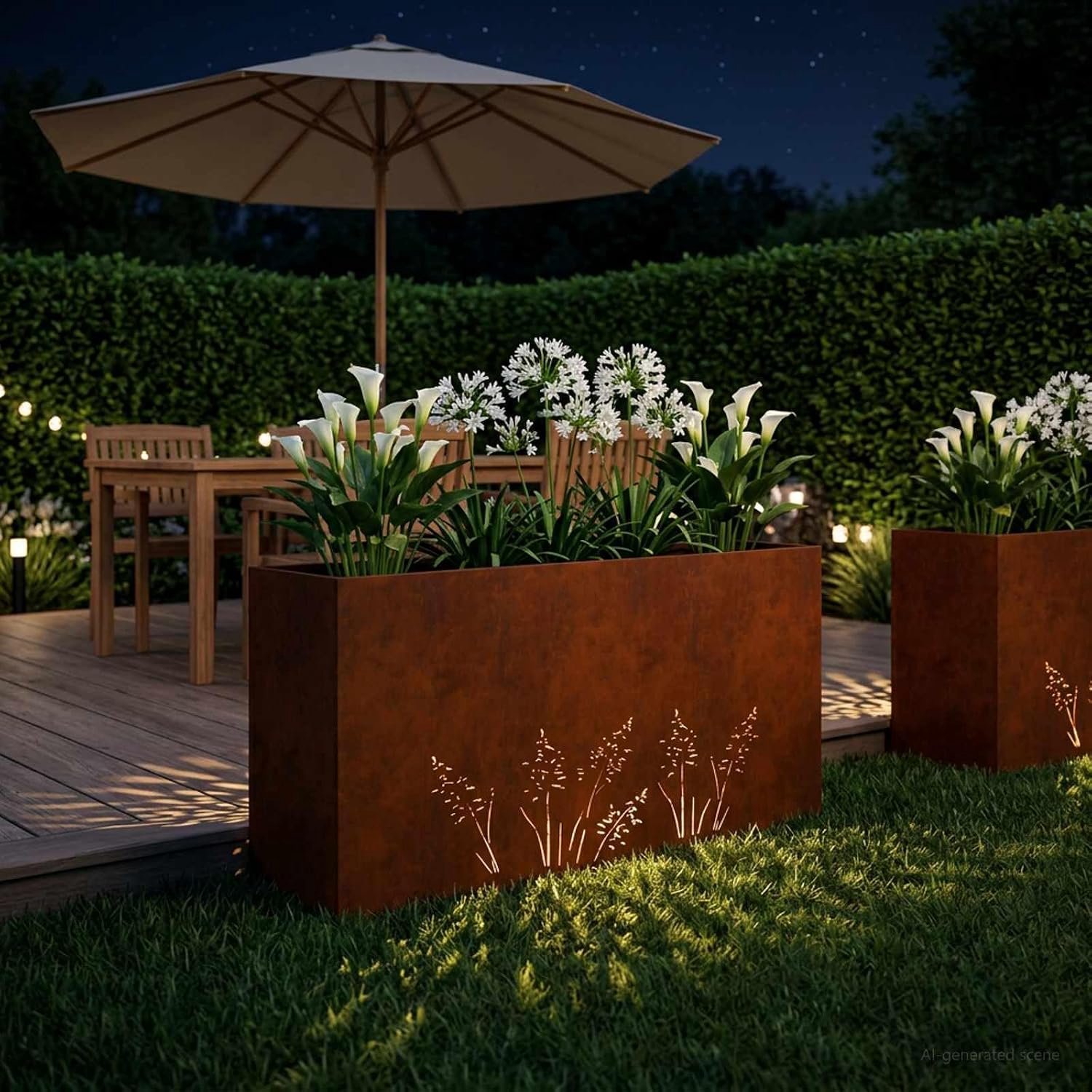 Bloembak voor de tuin, roestend, 100 x 20 x 49 cm, staal voor