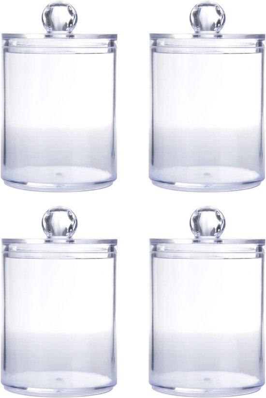 4 Stuks Doorzichtige Plastic Voorraadpotten met Afneembare Deksels, voor Wattenstaafjes Ballen Cosmetische Pads in de Badkamer — afbeelding 4