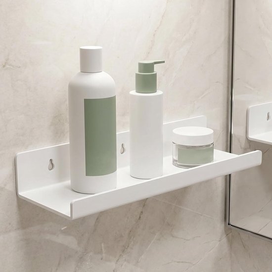 4 Stuks Delige Witte Zwevende Wandplanken Muurplank zonder Boren Minimalistische Opbergplank met Lip voor Woonkamer Slaapkamer Badkamer Keuken — afbeelding 3