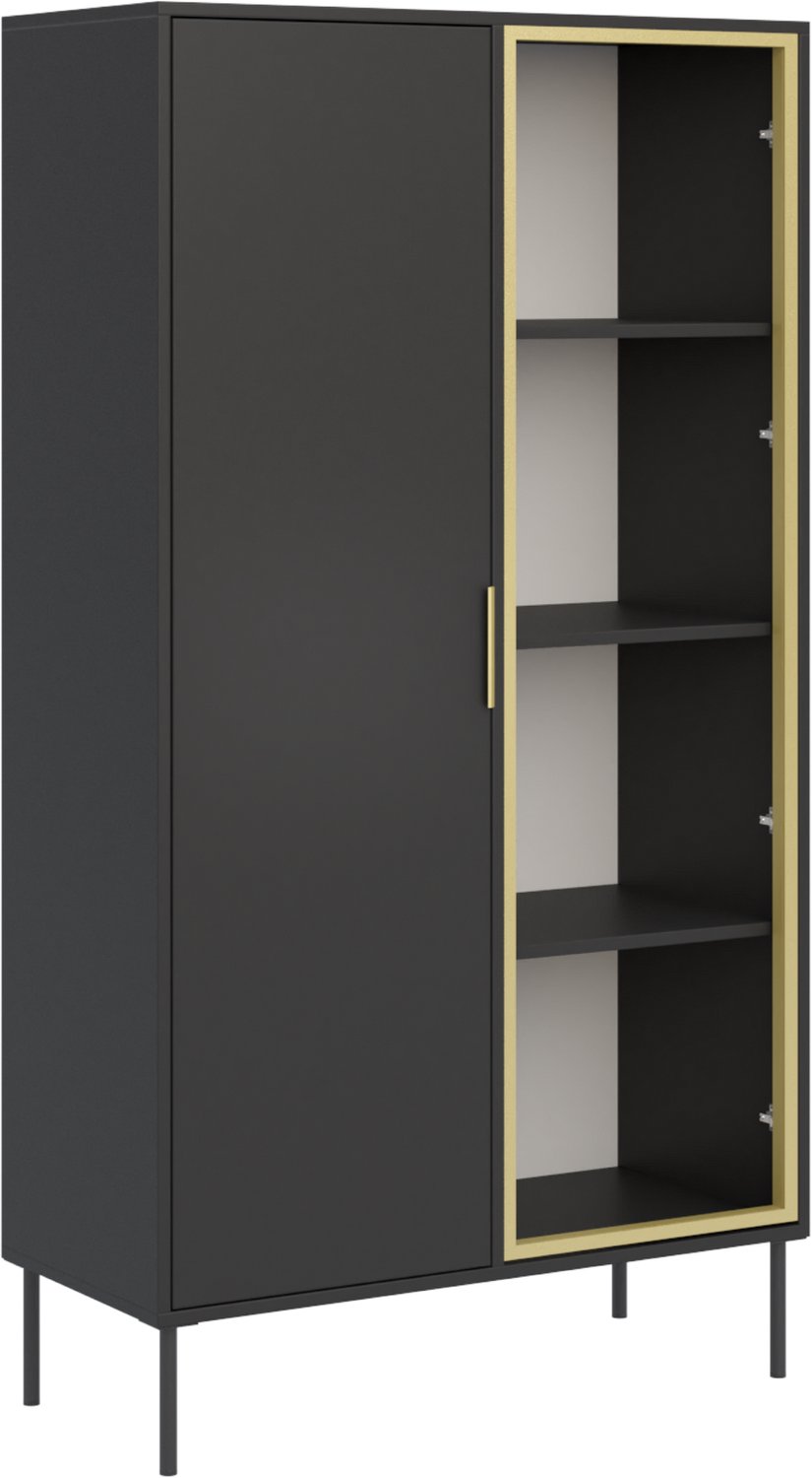 Selsey Vena – Vitrinekast 2 deuren – met glazen front – zwart – 90 cm
