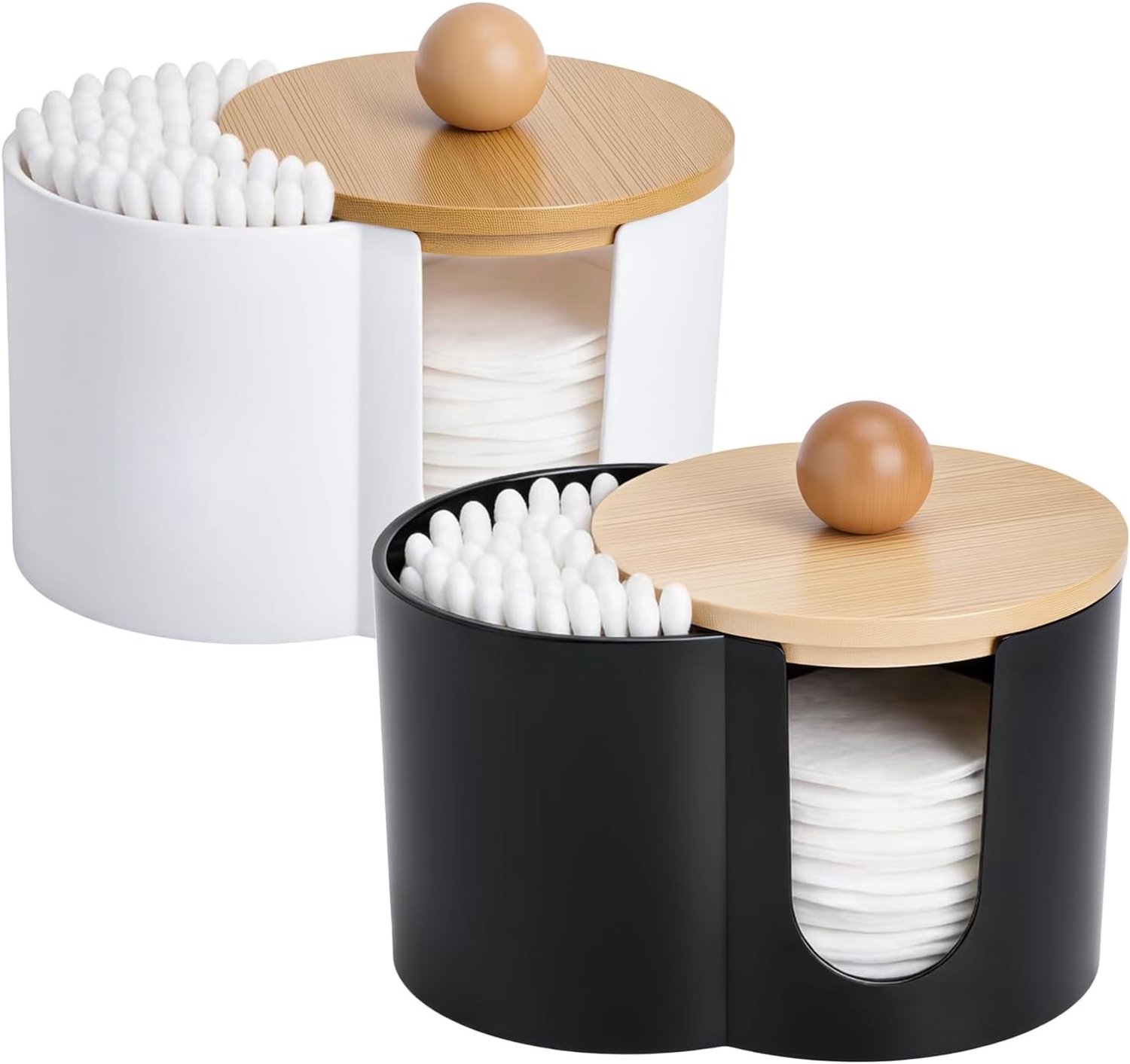 Set van 2 Opbergdozen voor Wattenstaafjes en Wattenpads met Deksel, Organizer voor Badkamer en Make-up Tafels, Praktische Dispenser voor Thuisgebruik
