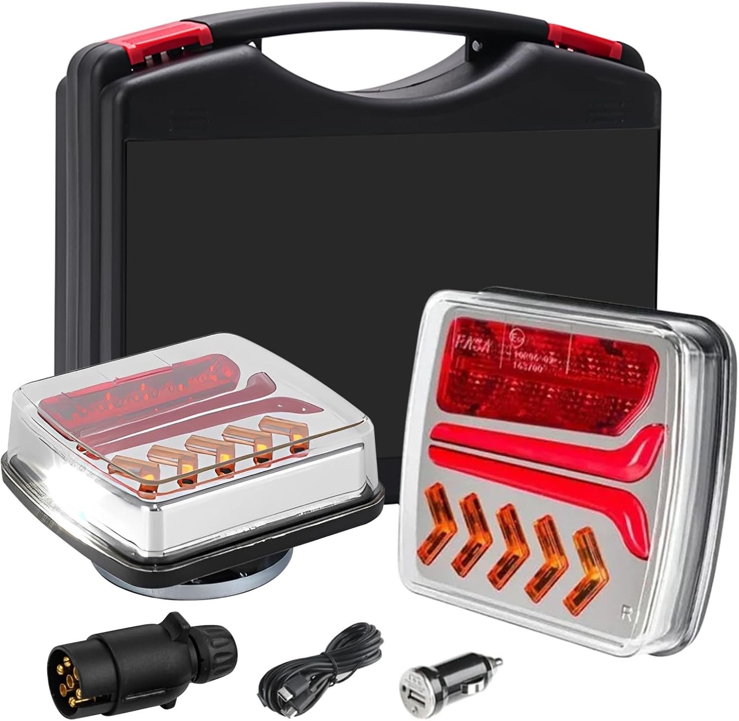 Draadloze LED Achterlichten voor Trailer, 12/24V Set met Magnetische Achterlichten, Afstandsbediening, Remlicht, Richtingaanwijzers, Verlichting en Kentekenplaatverlichting, Waterdicht IP65 voor Vrachtwagen en Aanhangwagen