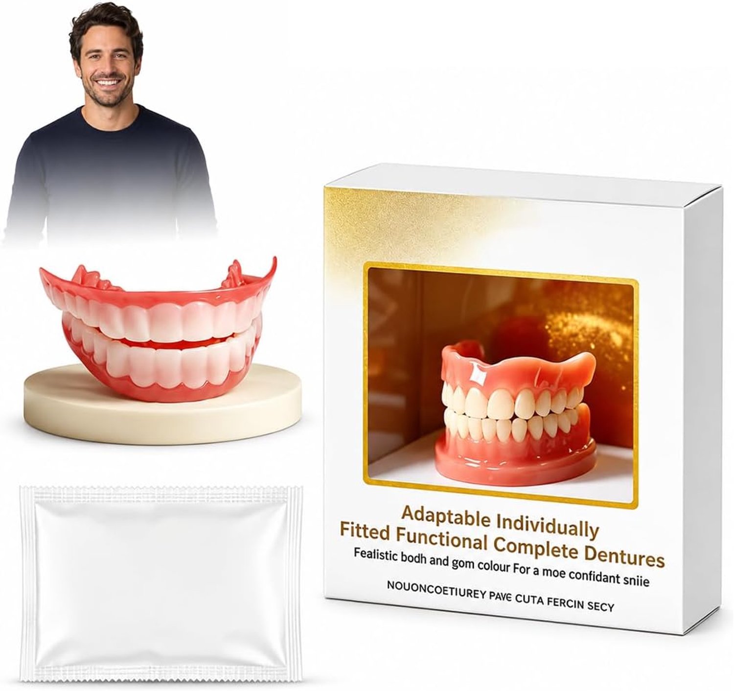 Tandheelkundige Veneers Set, Zelf aan te brengen kunstgebitten, Boven- en onderprotheseset, Tijdelijke gebitsreparatie, Tandprothese, met 50 g Tandgel (B)