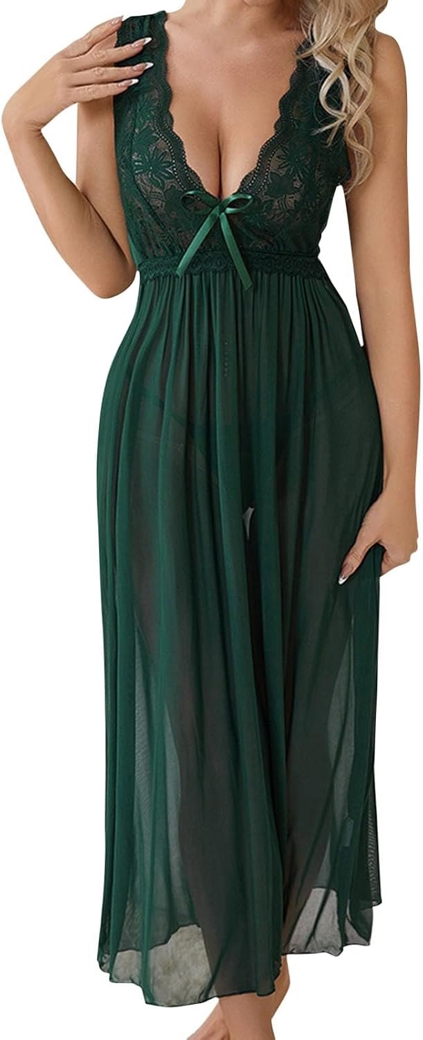 Générique Modieus sexy ondergoed van kant, chiffon ondergoed, nachthemd (groen, L)