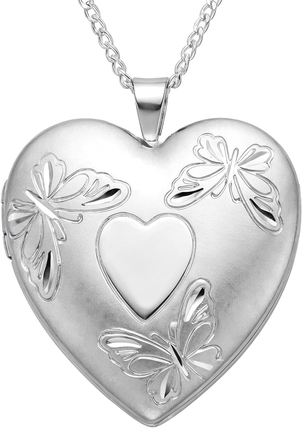 Alexander Castle Vlinderhart 925 Sterling Zilveren Ketting met Fotomedaillon voor Vrouwen, Meisjes en Kinderen - 4 Foto's - 24mm x 24mm - 18" Sterling Zilveren Fotoketting & Sieraden Cadeaudoos