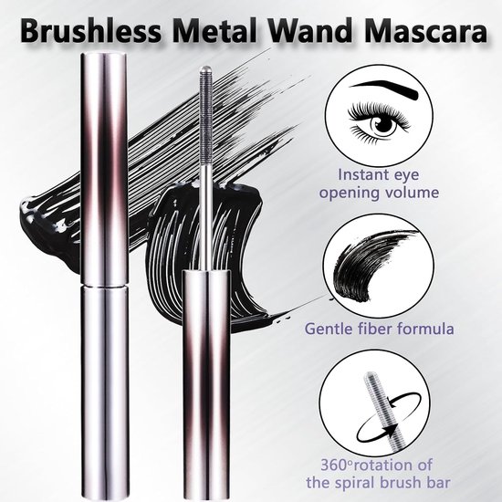 2 stuks Iron Eye Mascara, wasbare metalen mascara, 5D Curling Eyelash Iron Lascara, zwart, waterbestendig, met vezels voor meer lengte en volume, natuurlijk, niet smerend — afbeelding 2