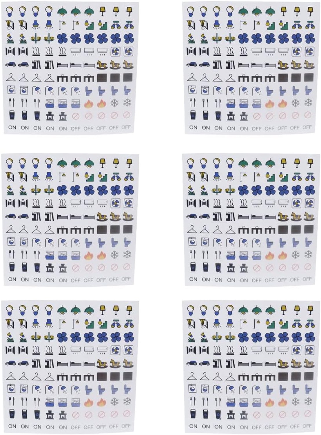 Teron 600PCS schakelpaneelstickers, meerkleurige tekens op transparante achtergrond, schakelaaridentificatielabels voor thuiskeuken badkamer schoolkantoor, 15 x 15 mm (stijl C)