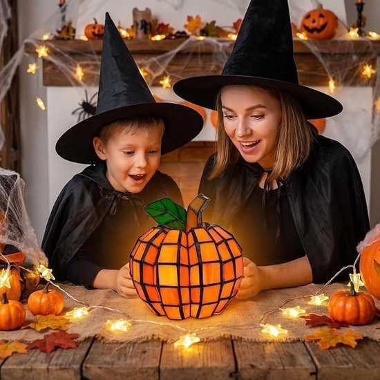 Vintage Halloween decoratie: set vlamloze pompoenkaarsen — afbeelding 4