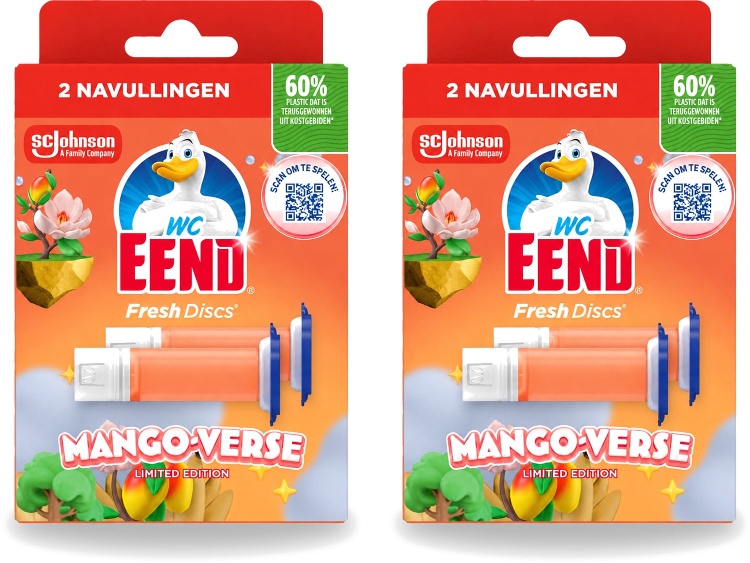 2 x WC Eend – Fresh Discs – Duo Navulling – Mango Verse – 72 ml - Voordeelverpakking - 2 stuks