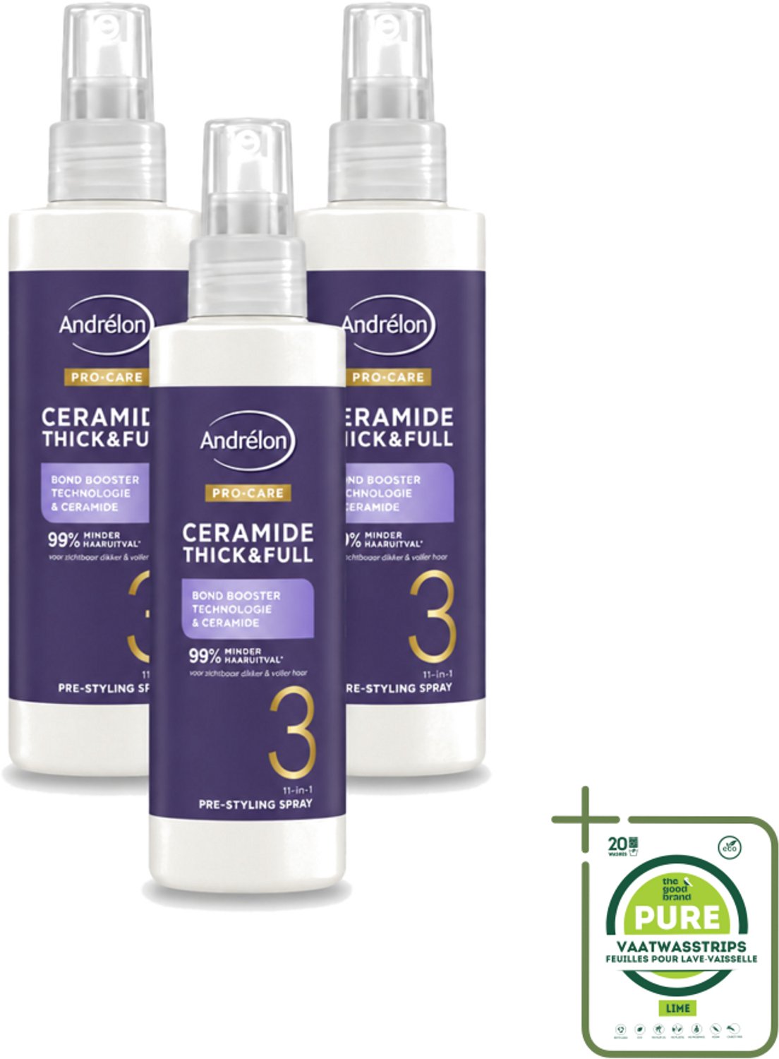 3 x Andrélon – Leave-In Spray – Pro Care Ceramide Thick & Full – 200 ml - Grootverpakking - Vaatwasstrips - Haarkleur - Haartype - Haarspanning - Haarspanning - Haartype