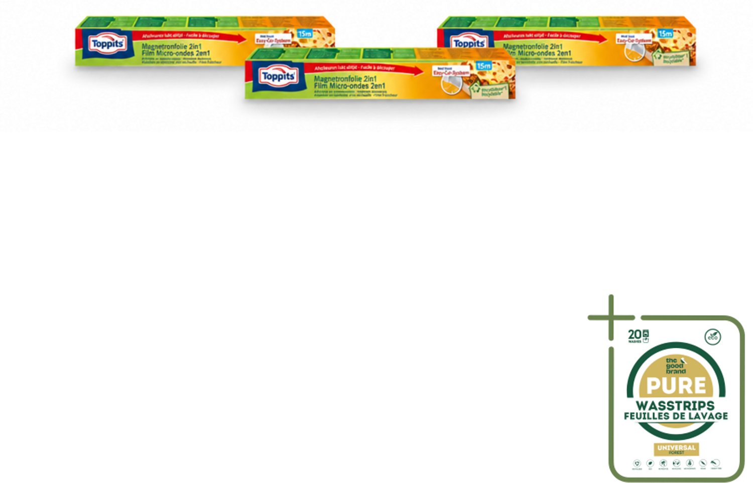 3 x Toppits – Magnetronfolie 2-in-1 – 15 m - Wasstrips - Magnetronfolie - Bewaren - Opwarmen - Magnetron - Stoomafgifte